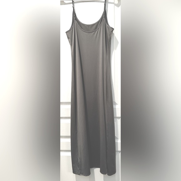 H Halston Strappy Dove Gray Cami Slip Dress w Double Front Slits - Picture 2 of 7
